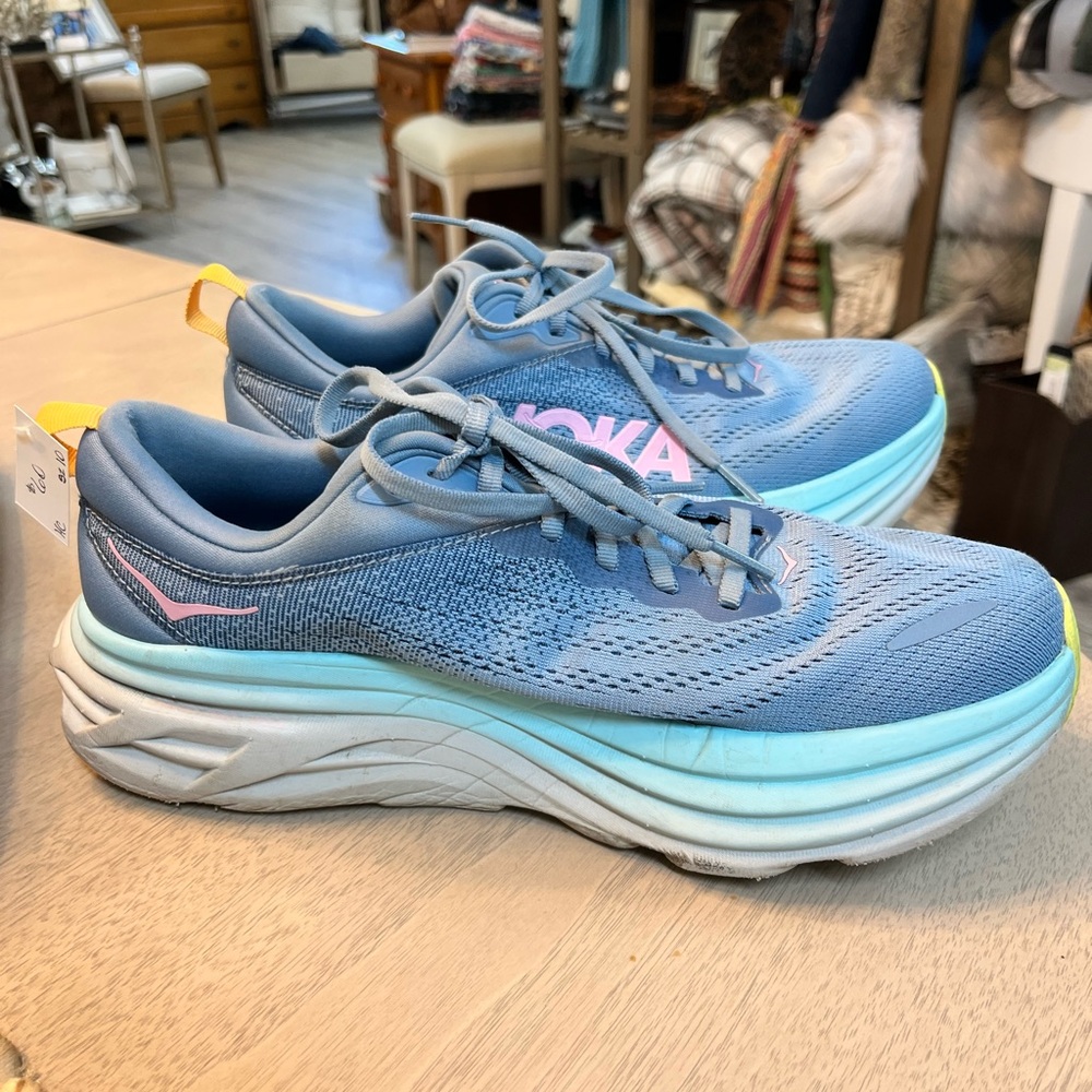 Hoka Women's Sky Blue Athletic Running Shoes with Pink Logo